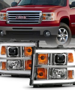 ANZO 2007-2013 Gmc Sierra 1500 Projector Headlight Plank Style Chrome w/ Clear Lens Amber