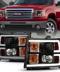 ANZO 2007-2013 Gmc Sierra 1500 Projector Headlight Plank Style Black w/ Clear Lens Amber