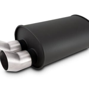 Vibrant StreetPower Flat Blk Muffler Dual 304SS Brush Tips 9.5in x 6.75in x 15in - 2.5in Dual Inlet