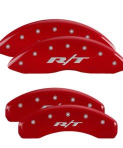 MGP 4 Caliper Covers Engraved Front & Rear 11-18 Dodge Durango Red Finish Silver RT1-Truck Logo