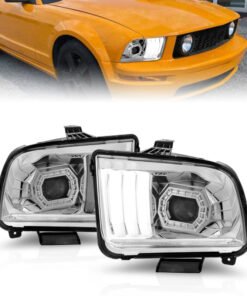 ANZO 05-09 Ford Mustang (w/Factory Halogen HL Only) Projector Headlights w/Light Bar Chrome Housing