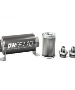 DeatschWerks Stainless Steel 6AN 10 Micron Universal Inline Fuel Filter Housing Kit (110mm)