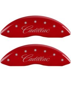 MGP 4 Caliper Covers Engraved Front Cursive/Cadillac Engraved Rear CTS Red finish silver ch