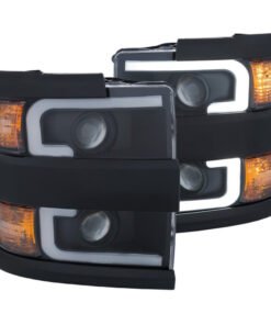 ANZO Projector Headlights With Plank Style Design Black w/Amber 15-17 Chevrolet Silverado 2500/3500