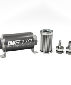 DeatschWerks Stainless Steel 5/16in 10 Micron Universal Inline Fuel Filter Housing Kit (110mm)