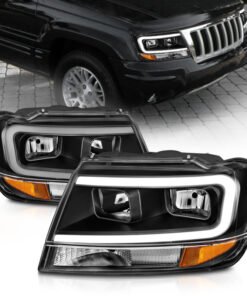 ANZO 99-04 Jeep Grand Cherokee Crystal Headlights - w/ Light Bar Black Housing