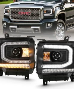 ANZO 2016-2019 Gmc Sierra 1500 Projector Headlight Plank Style Black w/ Sequential Amber Signal